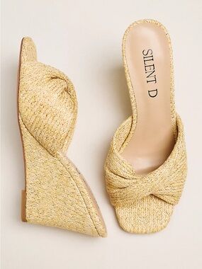 Silent D Katia Wedges from Anthropologie Natural Gold Mix Raffia, SZ 9/9.5 NEW